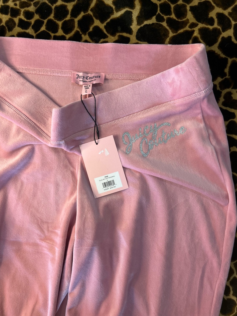 Juicy Couture Pink Velour Track Pants with Glitter Logo
